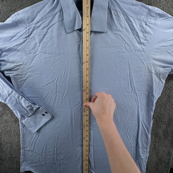 David Donahue Dress Shirt Men 17.5 34/35 Trim Fit Button Up Long Sleeve Blue - Picture 3 of 16